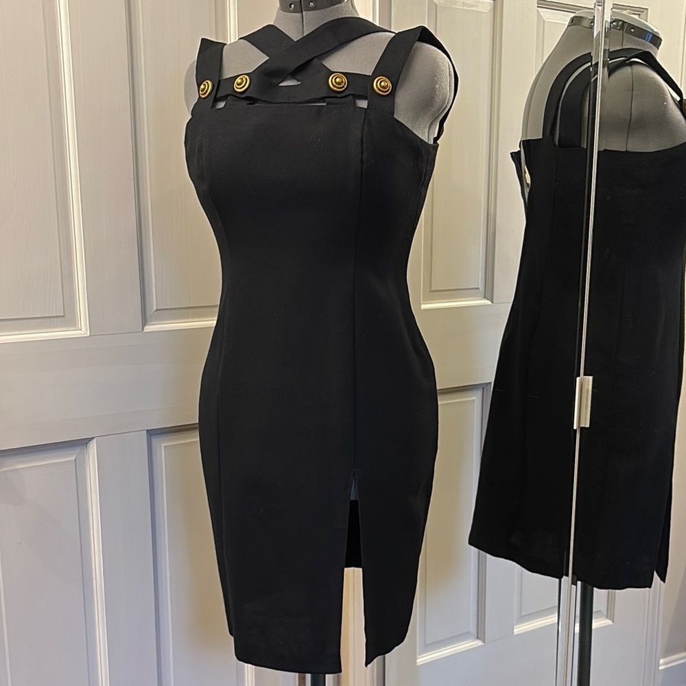 Vintage Elegant 90’s Black Dress with Gold Accents Size 10
